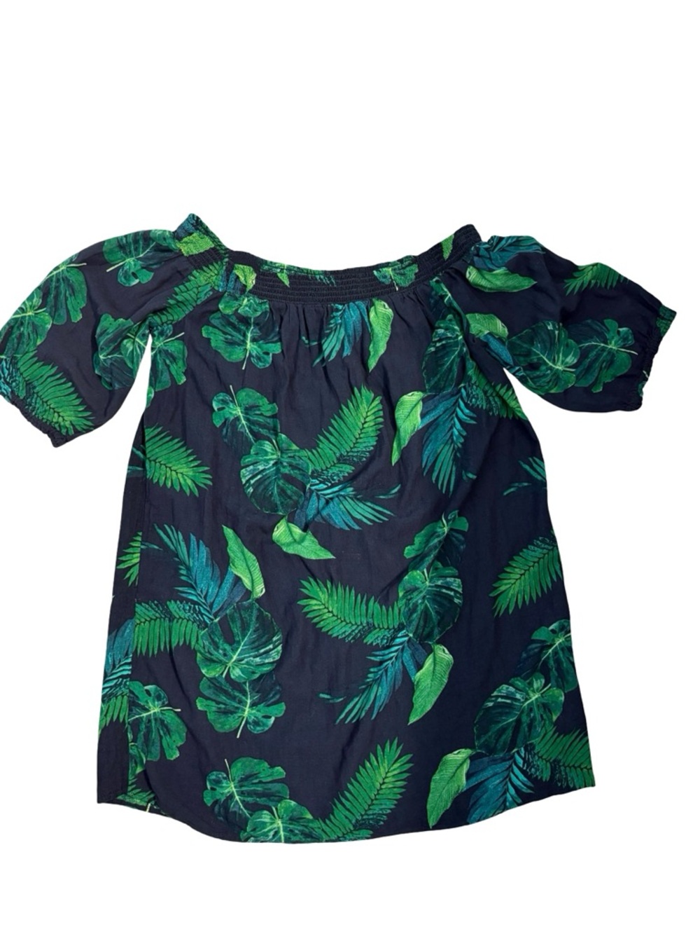 Old Navy Off-the-Shoulder Smocked Shift Dress Tropical Leaf XXL Linen Blend - Picture 5 of 11